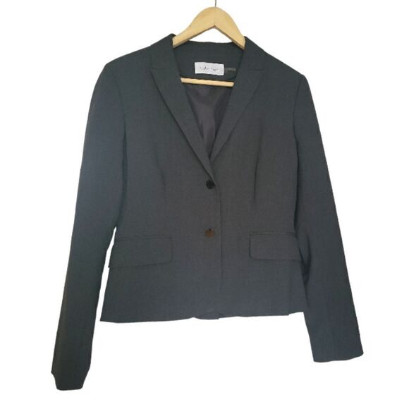 Calvin‎ Klein Dark Grey Fitted 2 Button Blazer Size 6 - Picture 1 of 7